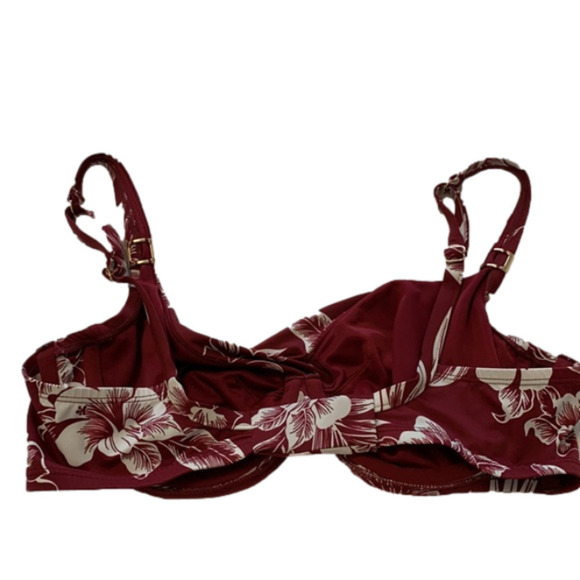 MIRACLESUIT Hibiskiss bathing suit bra TOP burgundy white Pompei bikini top 34D - Picture 7 of 15